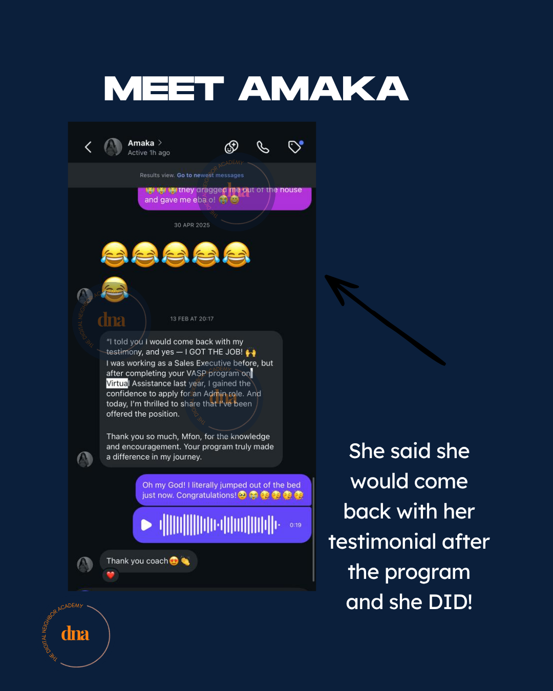 Amaka's message about being offered an admin role